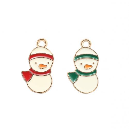 Pendentifs Noël en alliage de zinc, bonhomme de neige, Placage de couleur d'or, Conception de Noël & DIY & émail, plus de couleurs à choisir, 20.20x11.60x1.30mm, Vendu par PC