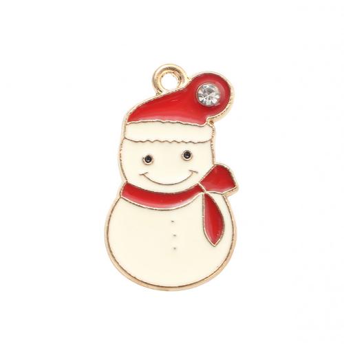 Pendentifs Noël en alliage de zinc, bonhomme de neige, Placage de couleur d'or, Conception de Noël & DIY & émail & avec strass, 25.50x15.50x1.30mm, Vendu par PC