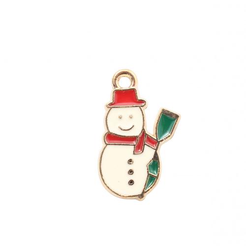 Pendentifs Noël en alliage de zinc, bonhomme de neige, Placage de couleur d'or, Conception de Noël & DIY & émail, 20.60x13x1.30mm, Vendu par PC