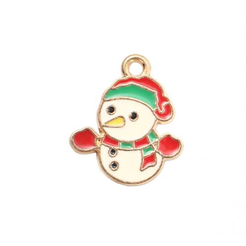Pendentifs Noël en alliage de zinc, bonhomme de neige, Placage de couleur d'or, Conception de Noël & DIY & émail, 21.70x18.50x1.10mm, Vendu par PC