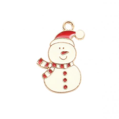 Pendentifs Noël en alliage de zinc, bonhomme de neige, Placage de couleur d'or, Conception de Noël & DIY & émail, 24x17x1.30mm, Vendu par PC