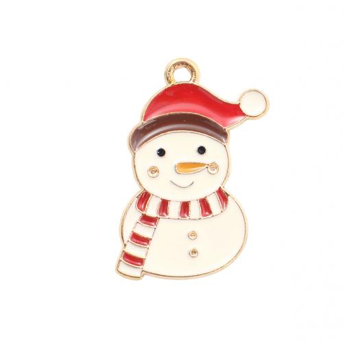 Pendentifs Noël en alliage de zinc, bonhomme de neige, Placage de couleur d'or, Conception de Noël & DIY & émail, 26.10x18x1mm, Vendu par PC