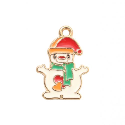 Pendentifs Noël en alliage de zinc, bonhomme de neige, Placage de couleur d'or, Conception de Noël & DIY & émail, 25.20x17.90x1.30mm, Vendu par PC