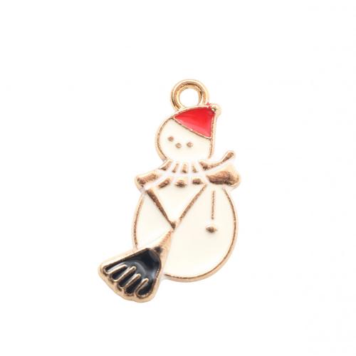 Pendentifs Noël en alliage de zinc, bonhomme de neige, Placage de couleur d'or, Conception de Noël & DIY & émail, 24.20x13.20x1.40mm, Vendu par PC