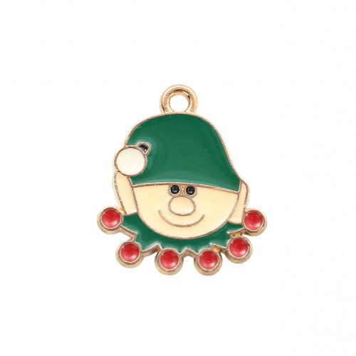 Pendentifs Noël en alliage de zinc, Dessin animé, Placage de couleur d'or, Conception de Noël & DIY & émail, 21.40x18.80x1.40mm, Vendu par PC