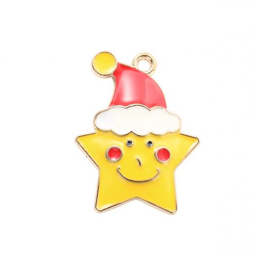 Pendentifs Noël en alliage de zinc, étoile, Placage de couleur d'or, Conception de Noël & DIY & émail, 26x19.90x2.60mm, Vendu par PC
