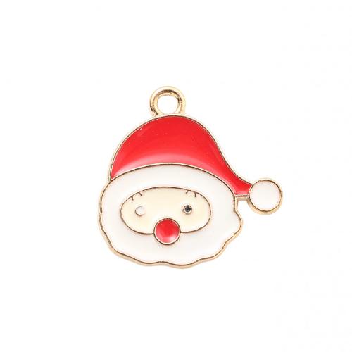 Pendentifs Noël en alliage de zinc, le père noël, Placage de couleur d'or, Conception de Noël & DIY & émail, 19.80x20x1.20mm, Vendu par PC