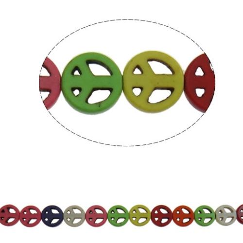 Türkis Perlen, Synthetische Türkis, Frieden Logo, gemischte Farben, 12x3mm, Bohrung:ca. 1mm, ca. 33PCs/Strang, verkauft per ca. 15 ZollInch Strang