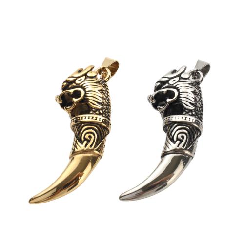 Stainless Steel Pendants, 304 Stainless Steel, Wolf Tooth, plated, DIY, more colors for choice, 52.30x18.50x9.70mm, Sold By PC
