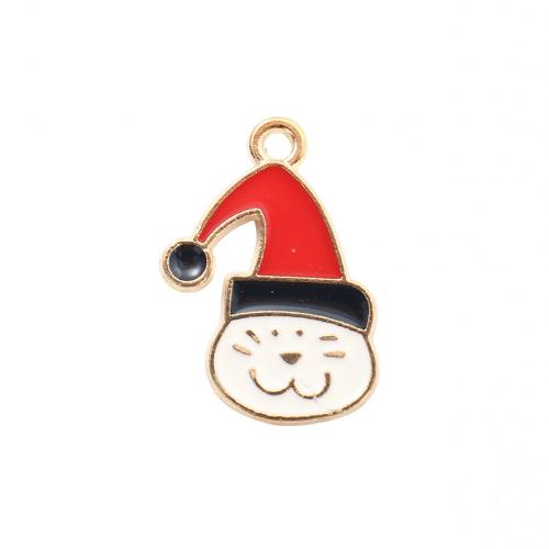Pendentifs Noël en alliage de zinc, chat, Placage de couleur d'or, Conception de Noël & DIY & émail, 21.10x14.80x1.30mm, Vendu par PC
