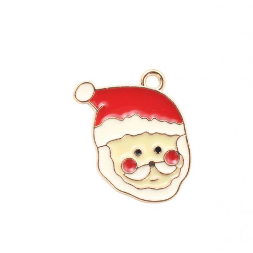 Pendentifs Noël en alliage de zinc, le père noël, Placage de couleur d'or, Conception de Noël & DIY & émail, 20.60x16.30x1.10mm, Vendu par PC