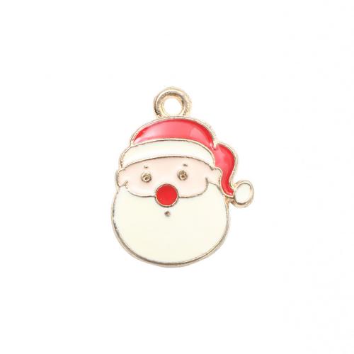 Pendentifs Noël en alliage de zinc, le père noël, Placage de couleur d'or, Conception de Noël & DIY & émail, 19.20x14.70x2.10mm, Vendu par PC