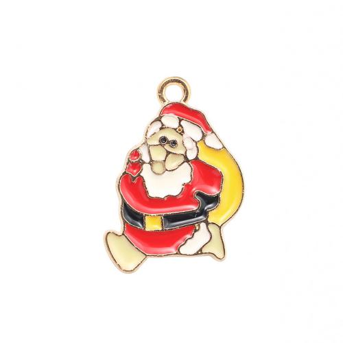 Pendentifs Noël en alliage de zinc, le père noël, Placage de couleur d'or, Conception de Noël & DIY & émail, 23.70x16.50x1.30mm, Vendu par PC