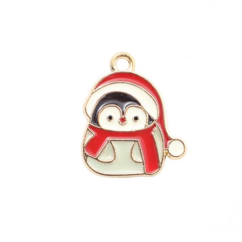 Pendentifs Noël en alliage de zinc, pingouin, Placage de couleur d'or, Conception de Noël & DIY & émail, 21.20x17.70x1.40mm, Vendu par PC