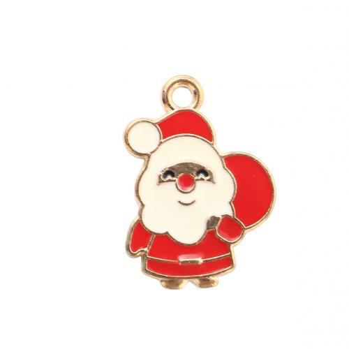 Pendentifs Noël en alliage de zinc, le père noël, Placage de couleur d'or, Conception de Noël & DIY & émail, 23.90x16.90x1.20mm, Vendu par PC