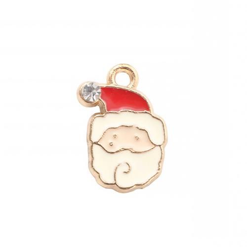 Pendentifs Noël en alliage de zinc, le père noël, Placage de couleur d'or, Conception de Noël & DIY & émail & avec strass, 16.40x10.50x1.20mm, Vendu par PC