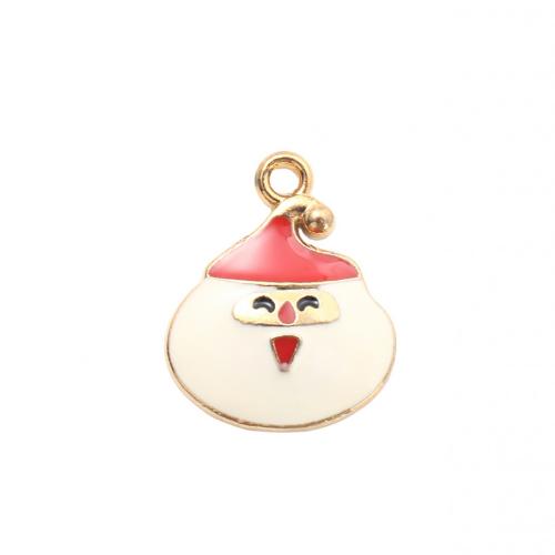 Pendentifs Noël en alliage de zinc, le père noël, Placage de couleur d'or, Conception de Noël & DIY & émail, 19.70x16.20x3.50mm, Vendu par PC