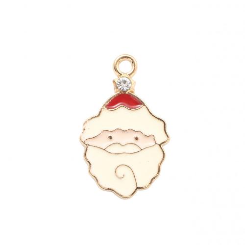 Pendentifs Noël en alliage de zinc, le père noël, Placage de couleur d'or, Conception de Noël & DIY & émail & avec strass, 24.10x15x1.30mm, Vendu par PC