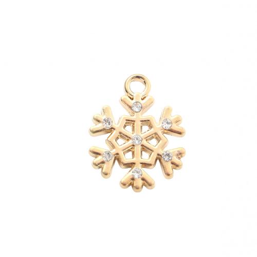 Pendentifs Noël en alliage de zinc, flocon de neige, Placage de couleur d'or, Conception de Noël & DIY & avec strass, 17.90x14.10x1.90mm, Vendu par PC