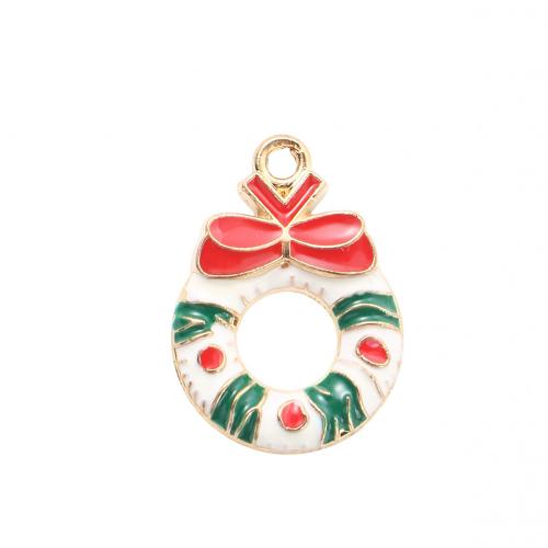 Pendentifs Noël en alliage de zinc, Placage de couleur d'or, Conception de Noël & DIY & émail, 22.50x16x2.40mm, Vendu par PC