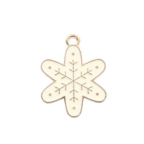 Pendentifs Noël en alliage de zinc, flocon de neige, Placage de couleur d'or, Conception de Noël & DIY & émail, 23.80x18.60x1.30mm, Vendu par PC