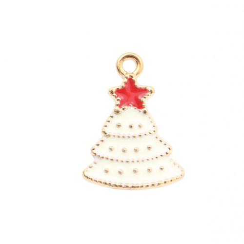 Pendentifs Noël en alliage de zinc, arbre de noël, Placage de couleur d'or, DIY & émail, 21.60x15.50x1.90mm, Vendu par PC