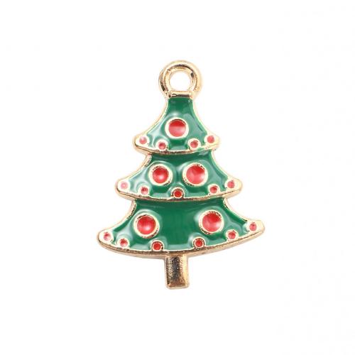 Pendentifs Noël en alliage de zinc, arbre de noël, Placage de couleur d'or, DIY & émail, 25.50x18.70x2.20mm, Vendu par PC