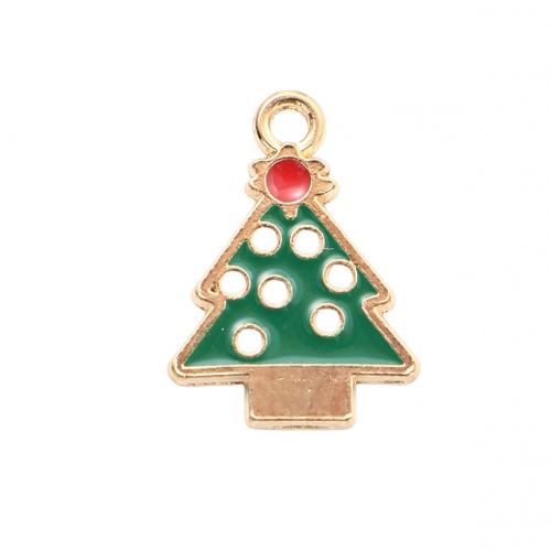 Pendentifs Noël en alliage de zinc, arbre de noël, Placage de couleur d'or, DIY & émail, 20.20x14.70x1.40mm, Vendu par PC