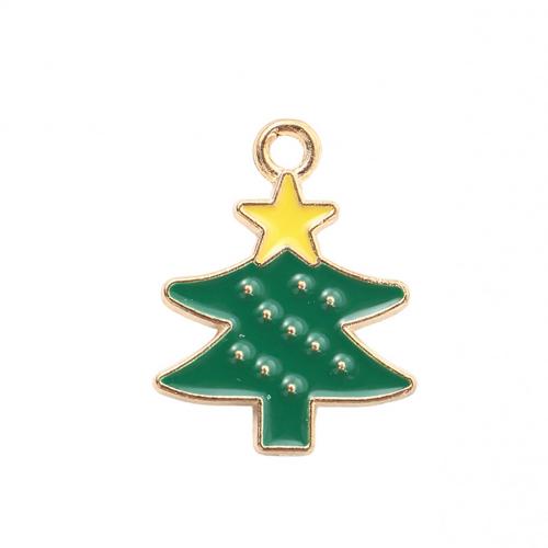 Pendentifs Noël en alliage de zinc, arbre de noël, Placage de couleur d'or, DIY & émail, 19.80x15.40x1.40mm, Vendu par PC