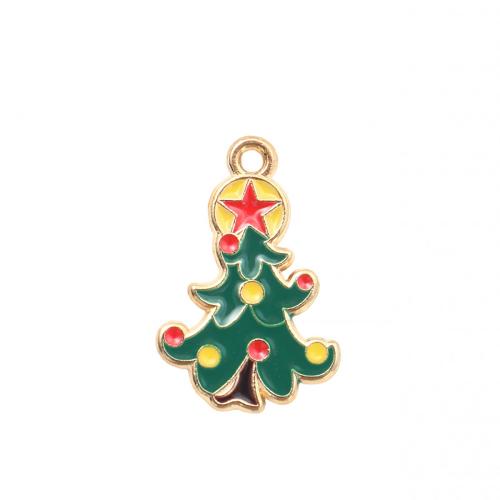 Pendentifs Noël en alliage de zinc, arbre de noël, Placage de couleur d'or, DIY & émail, 21.50x14.20x1.20mm, Vendu par PC