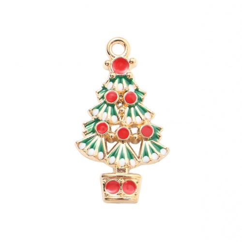 Pendentifs Noël en alliage de zinc, arbre de noël, Placage de couleur d'or, DIY & émail, 28.60x15.90x2.50mm, Vendu par PC
