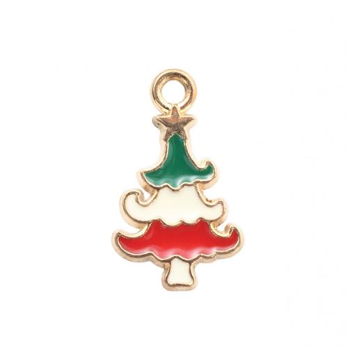 Pendentifs Noël en alliage de zinc, arbre de noël, Placage de couleur d'or, DIY & émail, 20.20x12x1.70mm, Vendu par PC