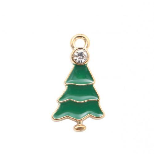 Pendentifs Noël en alliage de zinc, arbre de noël, Placage de couleur d'or, DIY & émail & avec strass, 19.80x10.90x3.30mm, Vendu par PC