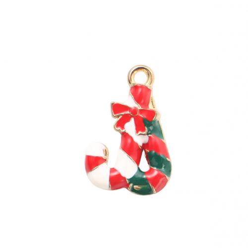 Pendentifs Noël en alliage de zinc, canne à sucre de noël, Placage de couleur d'or, DIY & émail, 20.60x13.90x2.50mm, Vendu par PC