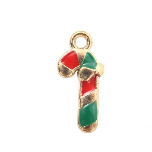 Pendentifs Noël en alliage de zinc, canne à sucre de noël, Placage de couleur d'or, DIY & émail, 21x9.50x2.40mm, Vendu par PC