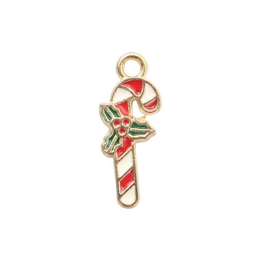 Pendentifs Noël en alliage de zinc, canne à sucre de noël, Placage de couleur d'or, DIY & émail, plus de couleurs à choisir, 19x7.60x1.80mm, Vendu par PC