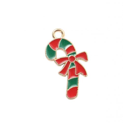 Pendentifs Noël en alliage de zinc, canne à sucre de noël, Placage de couleur d'or, DIY & émail, 23x13.50x1.10mm, Vendu par PC