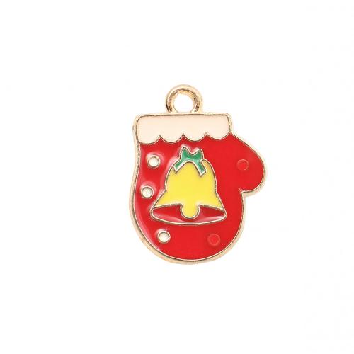 Pendentifs Noël en alliage de zinc, gant de noël, Placage de couleur d'or, DIY & émail, 19.10x14.30x1.30mm, Vendu par PC