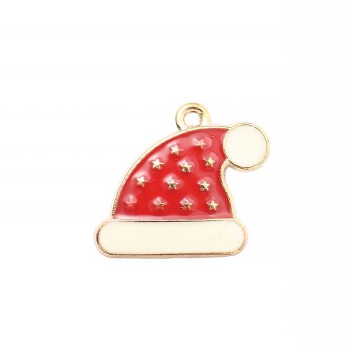 Pendentifs Noël en alliage de zinc, chapeau de noël, Placage de couleur d'or, DIY & émail, 17.80x20x2.10mm, Vendu par PC
