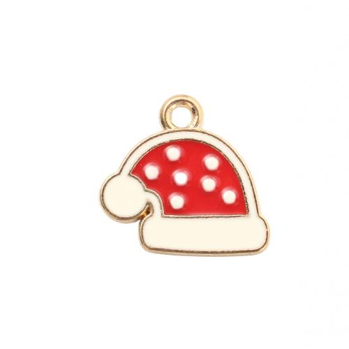 Pendentifs Noël en alliage de zinc, chapeau de noël, Placage de couleur d'or, DIY & émail, 17.50x18.50x1.40mm, Vendu par PC