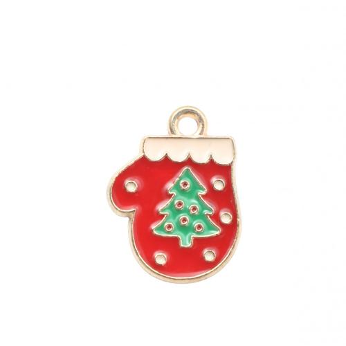 Pendentifs Noël en alliage de zinc, gant de noël, Placage de couleur d'or, DIY & émail, 19.20x14.30x1.20mm, Vendu par PC