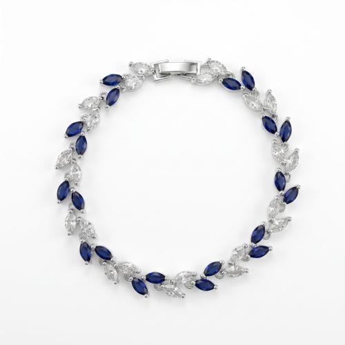 Messing Armband, Blatt, plattiert, Micro pave Zirkonia & für Frau, keine, Länge:ca. 18.5 cm, verkauft von PC