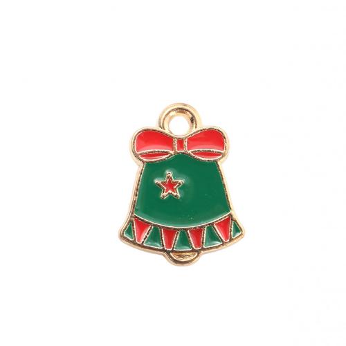 Pendentifs Noël en alliage de zinc, cloche de noël, Placage de couleur d'or, DIY & émail, 17.90x13.60x1.30mm, Vendu par PC