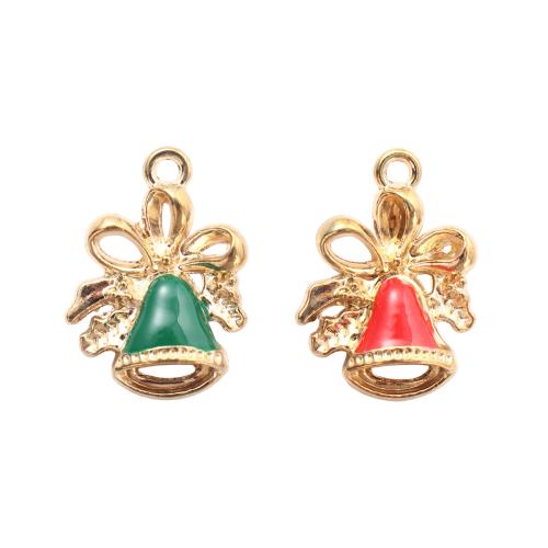 Pendentifs Noël en alliage de zinc, cloche de noël, Placage de couleur d'or, DIY & émail, plus de couleurs à choisir, 21.40x15.40x5mm, Vendu par PC
