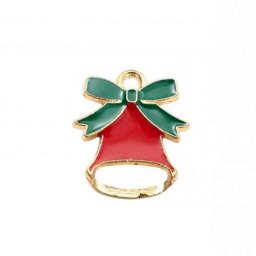 Pendentifs Noël en alliage de zinc, cloche de noël, Placage de couleur d'or, DIY & émail, 16.20x14.30x2mm, Vendu par PC