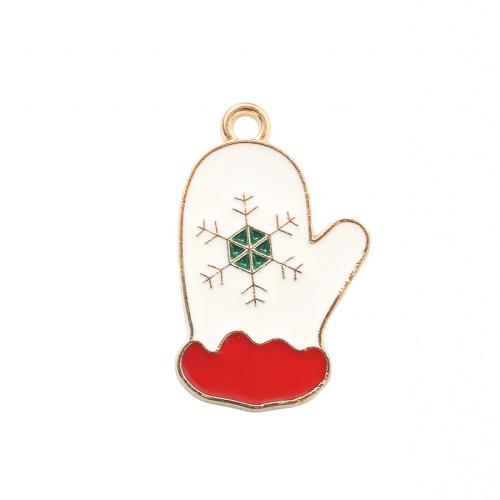 Pendentifs Noël en alliage de zinc, gant de noël, Placage de couleur d'or, DIY & émail, 25x15.50x1.10mm, Vendu par PC