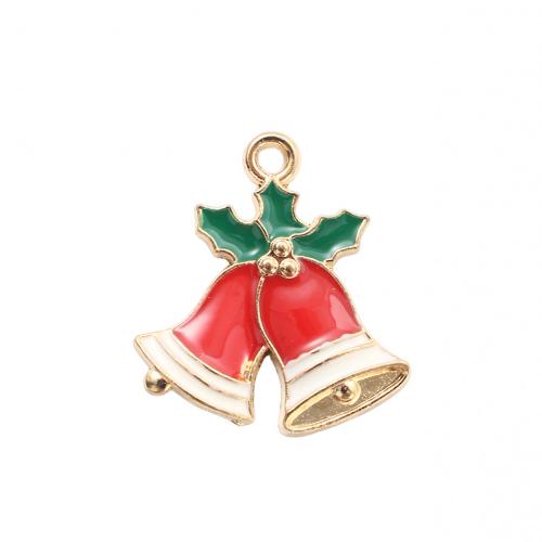 Pendentifs Noël en alliage de zinc, cloche de noël, Placage de couleur d'or, DIY & émail, 21.20x19.20x2.20mm, Vendu par PC
