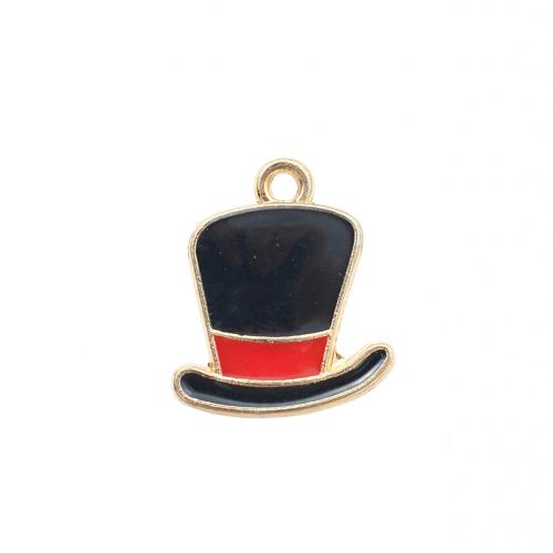 Pendentifs Noël en alliage de zinc, chapeau, Placage de couleur d'or, Conception de Noël & DIY & émail, 17.90x15.30x1.70mm, Vendu par PC