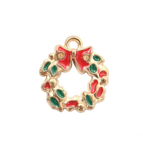 Pendentifs Noël en alliage de zinc, guirlande de noël, Placage de couleur d'or, DIY & émail, 16.90x15.20x2.50mm, Vendu par PC