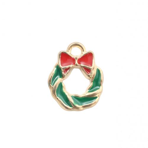Pendentifs Noël en alliage de zinc, guirlande de noël, Placage de couleur d'or, DIY & émail, 14.60x11.70x1.70mm, Vendu par PC